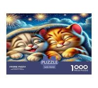 Gatto carino 1000 pezzi per adulti e bambini: due gattini assonnati sotto le coperte, giochi educativi, puzzle per la casa, decorazione per la famiglia, 70x50 cm/1000 pezzi