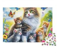 Gatto Carino 1000 Pezzi Puzzle Difficile per Adulti Mamma Gatta con Gattini nel Giardino con Farfalla Premium Spesso Robusto Alta Qualità Vivace Sfidante Antistress 38x26cm/1000pz