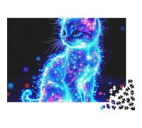 Gatto Carino 1000 Pezzi Puzzle Serata Gioco per Adulti Gatto Blu Cosmico Luminescente con Luci al Neon Premium Spesso Robusto Vivace Sfidante Difficile Antistress 70x50cm/1000pz