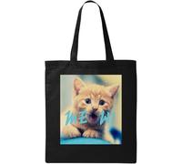 Gatto carino divertente arte naturale ecologico cotone tote bag nero, Nero , Taglia unica