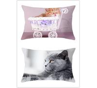 Gatto carino Federa per cuscino lombare,Pacco da 2 Copricuscini Decorazione Divano in Lino,30x50cm Rettangolare Copricuscini con cerniera invisibile per Divani,Camere da Letto,Auto,Sedie,Giardini