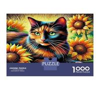 Gatto Carino Puzzle 1000 Pezzi In Girasole Painted Cat Resistente E Durevole, Un Busta Di Puzzle A Rompicapo Per Enigma Per Il Relax Mentale, Ideale Per Vacanza Relax, Puzzle 70x50cm/1000pcs