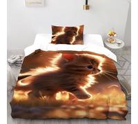 Gatto carino Set Di Biancheria Da Letto Artee Copripiumino 2 Pezzi Morbidezza Cotone Per Bambini, E Federa A Cerniera Set Copripiumino Single（135x200cm）