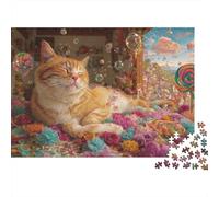Gatto carino sognando Puzzle Da 1000 Pezzi Per Adulti Di Tutte Le Età, Cartone Resistente Premium, Regalo Di Natale Festivo, Sfida Mentale Ed Educativa 38x26cm/1000pcs