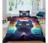 Gatto cartone animato Microfibra Morbida Copripiumino 2 Pezzi,3D Motivo Modello di gattino Copripiumino,Copripiumino E Federe,con Chiusura A Cerniera E Federe Cuscino Per Adulti E Ragazzi 135x200cm