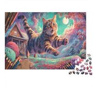 Gatto Casetta Puzzle 1000 Pezzi per Adulti Scena Notturna Gioco di Puzzle 1000 Pezzi Relax Arredo Famiglia 38x26cm/1000pcs