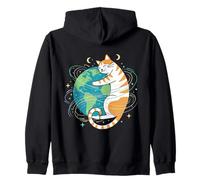 Gatto Che abbraccia la Giornata della Terra Divertente Felpa con Cappuccio
