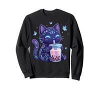 Gatto Che Beve Boba Estetica Oscura Pastel Goth Giappone Felpa