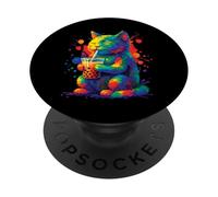 Gatto che beve una bolla tea - Design Boba Splash Art PopSockets PopGrip Adesivo
