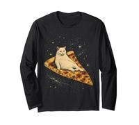 Gatto Che cavalca Una Fetta di Pizza ai peperoni Attraverso Galaxy Funny Space Maglia a Manica