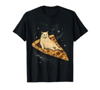 Gatto Che cavalca Una Fetta di Pizza ai peperoni Attraverso Galaxy Funny Space Maglietta