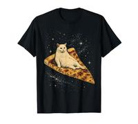 Gatto Che cavalca Una Fetta di Pizza ai peperoni Attraverso Galaxy Funny Space Maglietta con Stampa Grafica Economica