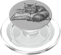 Gatto che fa un pisolino sul libro aperto con la tazza da tè lettura PopSockets PopGrip per MagSafe