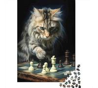 Gatto che gioca a scacchi Puzzle 1000 Pezzi Carta per Adulti Scena scacchiera Gioco di Puzzle 1000 Pezzi Relax Decorazione Regalo 70x50cm/1000pcs