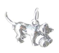 Gatto che gioca con un gomitolo di lana ciondolo in argento sterling .925 x 1 Fi