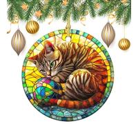 Gatto che gioca con una palla ornamenti da appendere all'albero di Natale, 2 pezzi, 7,2 cm, rotondi su entrambi i lati