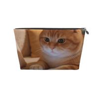 Gatto che gioca il telefono in pelle da viaggio Makeup Bag-Waterproof Cosmetic Pouch