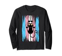 Gatto che graffia su sfondo bandiera trans colorata Maglia a Manica