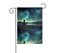 Gatto che guarda le stelle, bandiera da giardino, decorazione da cortile, 12x18 pollici per giardino, terrazza, balcone