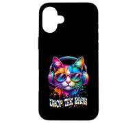 Gatto che indossa cuffie Drop the Bass EDM DJ Rave Design Custodia per iPhone 16 Plus