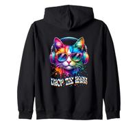 Gatto che indossa cuffie Drop the Bass EDM DJ Rave Design Felpa con Cappuccio