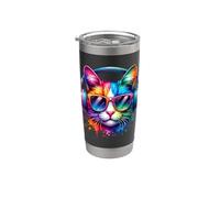 Gatto che indossa cuffie e occhiali da sole EDM Rave Design Bicchiere termico in acciaio inox doppia parete