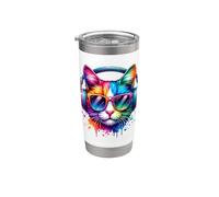 Gatto che indossa cuffie e occhiali da sole EDM Rave Design Bicchiere termico in acciaio inox doppia parete