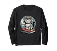 Gatto Che Indossa la Corona sui Libri, Idea Divertente per Gli Amanti dei Libri Maglia a Manica