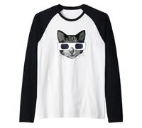 Gatto Che Indossa Occhiali da Eclissi Solare Divertente Gatto eclis Maglia con Maniche Raglan