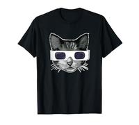 Gatto Che Indossa Occhiali da Eclissi Solare Divertente Gatto eclis Maglietta