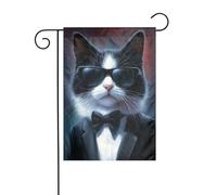 Gatto che indossa occhiali da sole neri bandiera da giardino 30 x 45 cm verticale su entrambi i lati per fattoria vacanze decorazioni esterne bandiera cortile