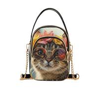 Gatto che indossa occhiali floreale donna sopra la borsa a tracolla trapuntata catena portafoglio cellulare borsa carino crossbody frizione cerniera tote