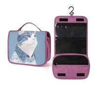 Gatto che indossa una camicia con pizzo borsa da toilette da viaggio per donne, organizer per trucchi da appendere con gancio per shampoo