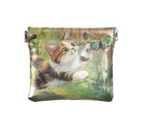 Gatto che insegue un colorato farfalla moda donna in pelle portamonete portafoglio unico mini borsa portafoglio per le donne monedas para