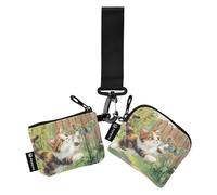 Gatto che insegue una farfalla colorata portafogli da donna custodie per carte mini moda porta carte d'identità protezione con portachiavi per viaggi di lavoro 2 confezioni caso para tarjetas de