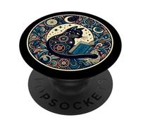 Gatto che legge un libro sotto le stelle, amanti dei gatti, amanti dei libri PopSockets PopGrip Adesivo