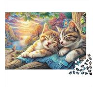 Gatto che Riposa su Coperta Rosa Guardando Uccelli Alta Qualità Puzzle 1000 Pezzi Adulti Gattini Dormire Albero Tramonto Fiume Premium Spesse Resistenti Stimolanti Gioco Famiglia 70x50cm/1000pz