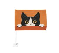Gatto che sbircia sopra la bandiera arancione da parete auto clip finestra esterna 30x45 cm doppio lato decorazione auto