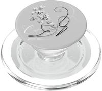 Gatto che si stiracchia con farfalle, Line art, grigio PopSockets PopGrip per MagSafe