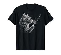 Gatto Che soffia tarassaco Amante Natura Arte Vintage Maglietta