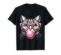 Gatto Che soffia Una Gomma da Masticare Rosa Carino Divertente Gatto Sarcastico Maglietta con Stampa Grafica Economica