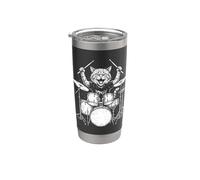 Gatto che suona la batteria batterista bacchette rock and roll Bicchiere termico in acciaio inox doppia parete