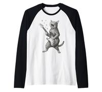 Gatto che suona la chitarra rock star rock and roll amante dei gatti arte Maglia con Maniche Raglan