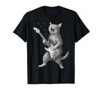 Gatto che suona la chitarra rock star rock and roll amante dei gatti arte Maglietta