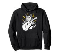 Gatto che suona lo strumento della chitarra acustica su Cat Guitarist Felpa con Cappuccio