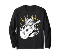 Gatto che suona lo strumento della chitarra acustica su Cat Guitarist Maglia a Manica