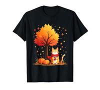 Gatto Che Tiene Il caffè Freddo sotto Autunno Albero Autunno Ringraziamento Maglietta con Stampa Grafica Economica, Uomo, Nero, L