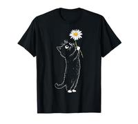 Gatto che tiene il fiore disegno carino opera d'arte animale grafico gatto Maglietta
