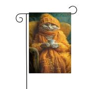 Gatto che tiene tazza di caffè giallo poltrona bandiera giardino 30x45cm verticale su entrambi i lati fattoria vacanze decorazioni esterne bandiera cortile