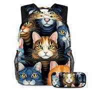 Gatto colorato preparati per la scuola con questo set di 2 zaini, zaino per ragazzi, ragazze, adolescenti, una borsa per libri da viaggio indispensabile!, Multicolore#02, B：29.4x20x40cm\